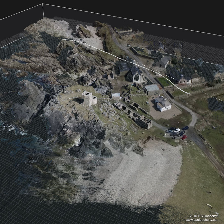 Carrickabraghey Castle site, Inishowen (NW Ireland) once belonging to the O'Doherty clan. 3D reconstruction.